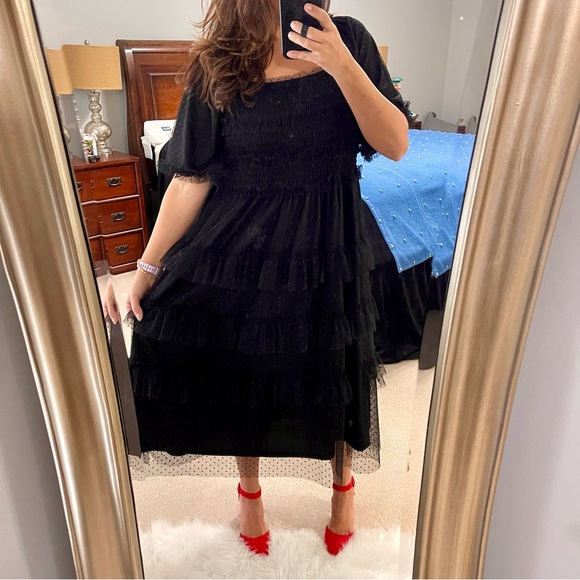 NWOT Black Tulle Dress with Ruffles - Picture 5 of 9